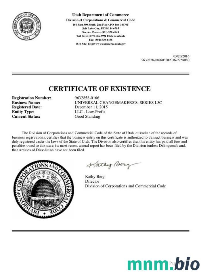 Certyfikat dobrej kondycji USA Utah